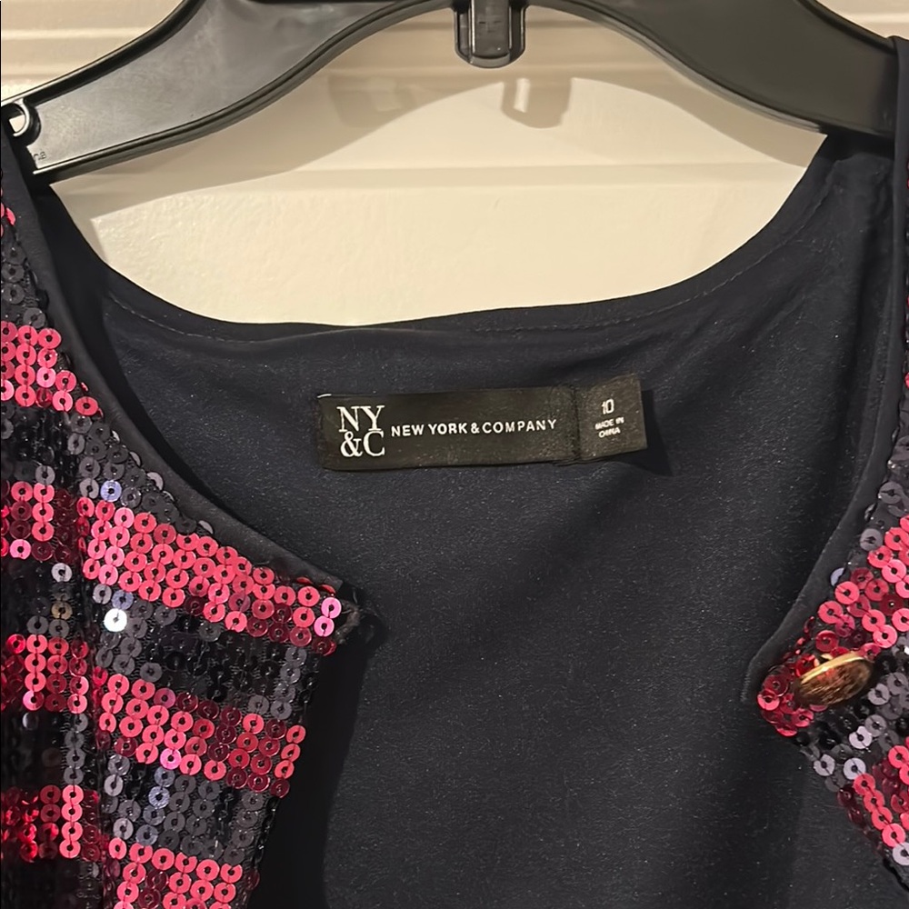 New York & Company Pink and Navy Sequin Blazer